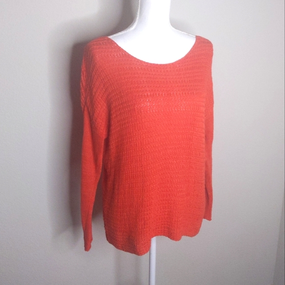 Host Pick Joie 100% Linen Chunky Knit Sweater Burnt Orange Oversized Crewneck XS - Picture 4 of 10